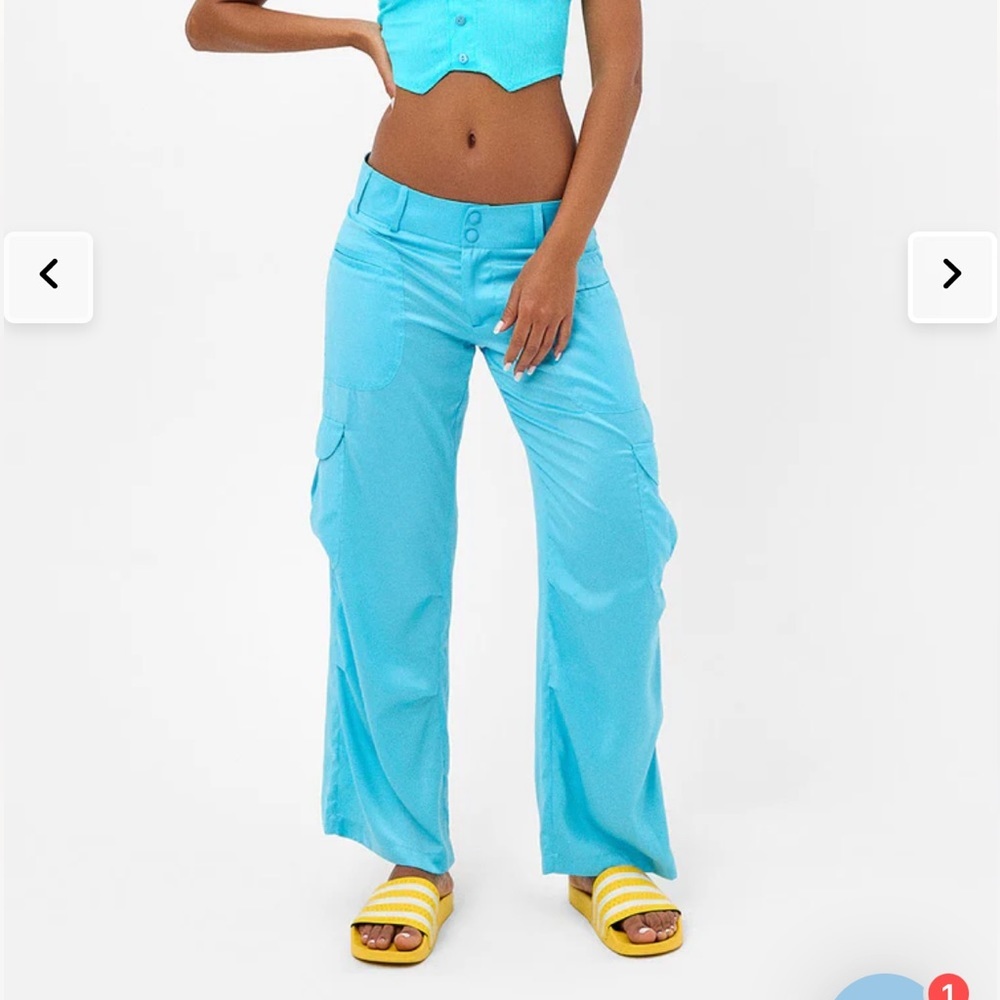 Frankies Bikinis Chilli Satin High Rise Cargo Pants Aquamarine